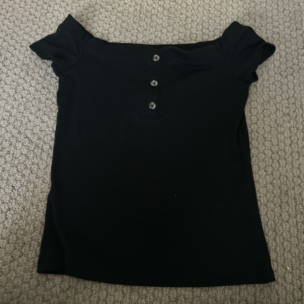 Black Fitted Flutter Sleeve Polo Tee